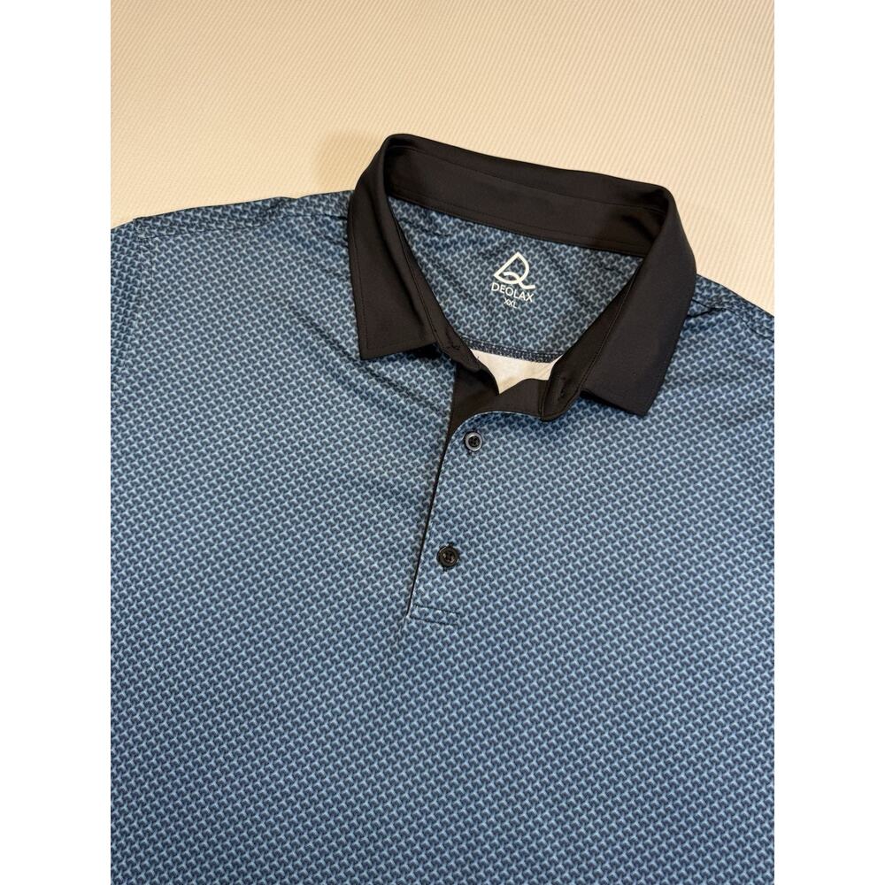 Deolax Golf Polo Shirt Mens 2XL Blue Geometric Performance Stretch NWOT